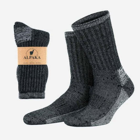 Unisex Alpaca Wool Towel Winter Anthracite/Ecru Ankle Sock SCB-321