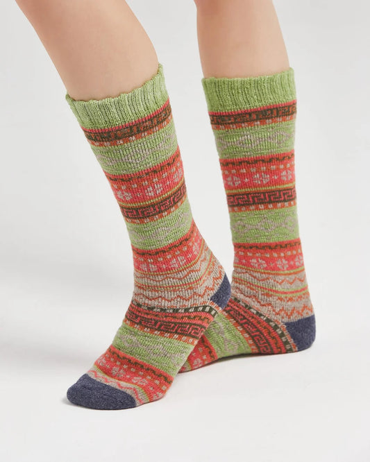 Ethnic Patterned Knee-High Multicolored Wool Socks SCB-340