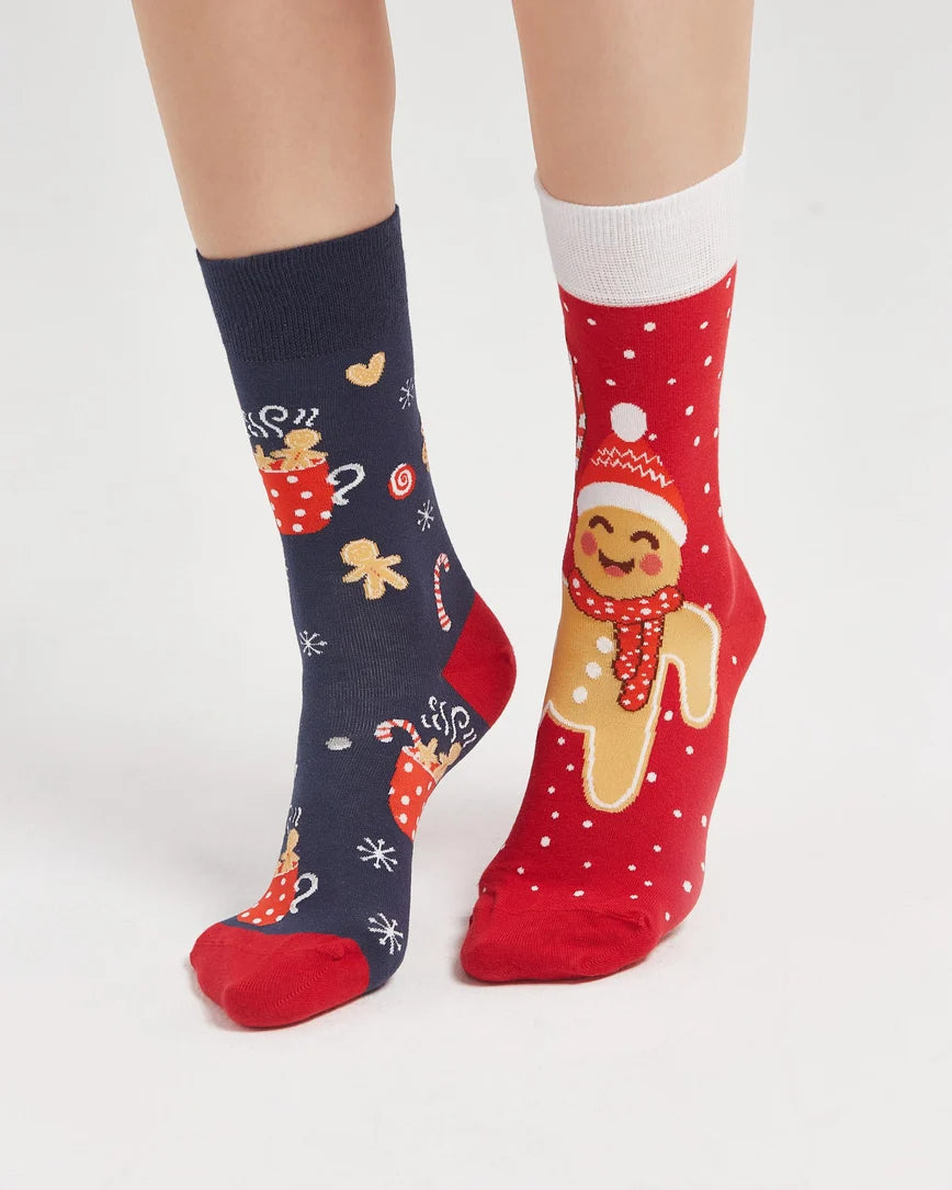 Cookie Patterned Mismatched Christmas Socks SCB-349