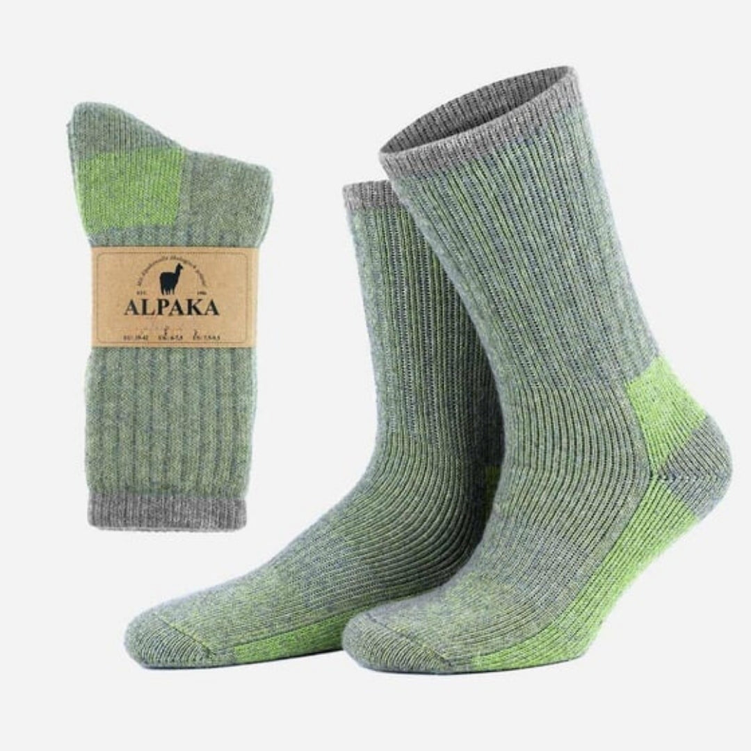 Unisex Alpaca Wool Towel Winter Grey/Green Ankle Sock SCB-318