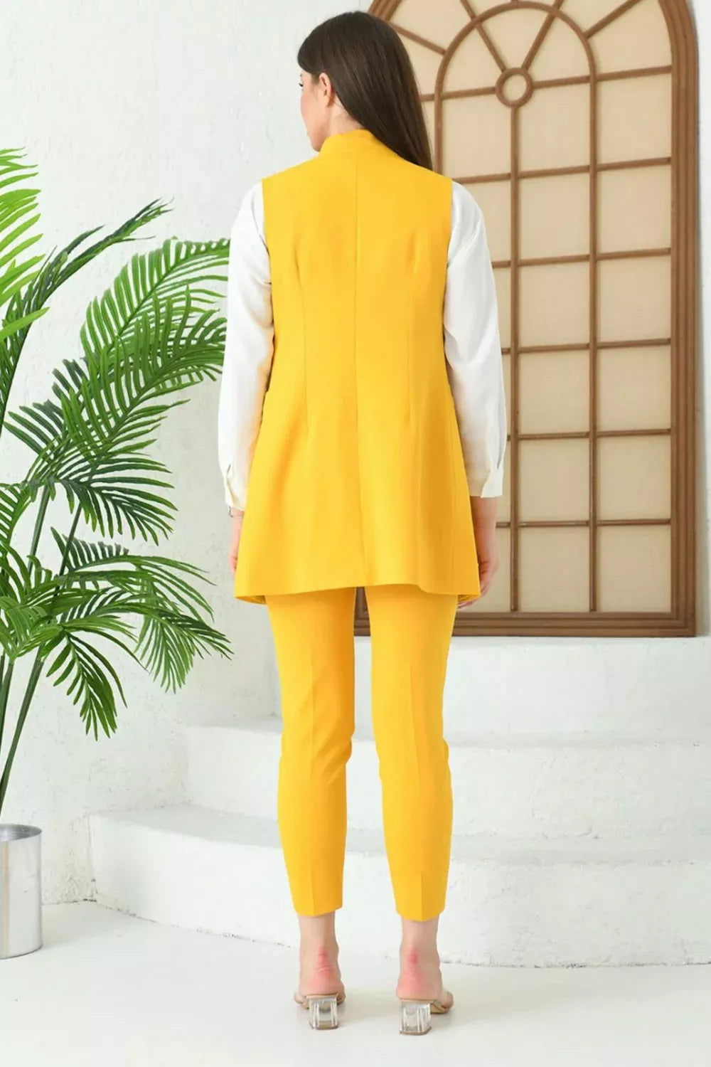 Agraph Detail Vest Suit Mustard Yellow 