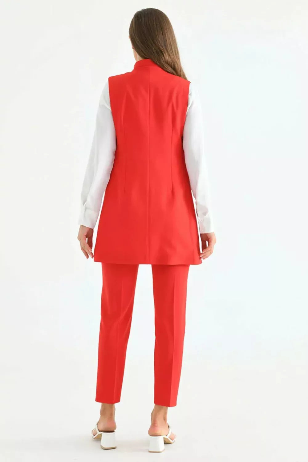 Agraph Detail Vest Suit Red 