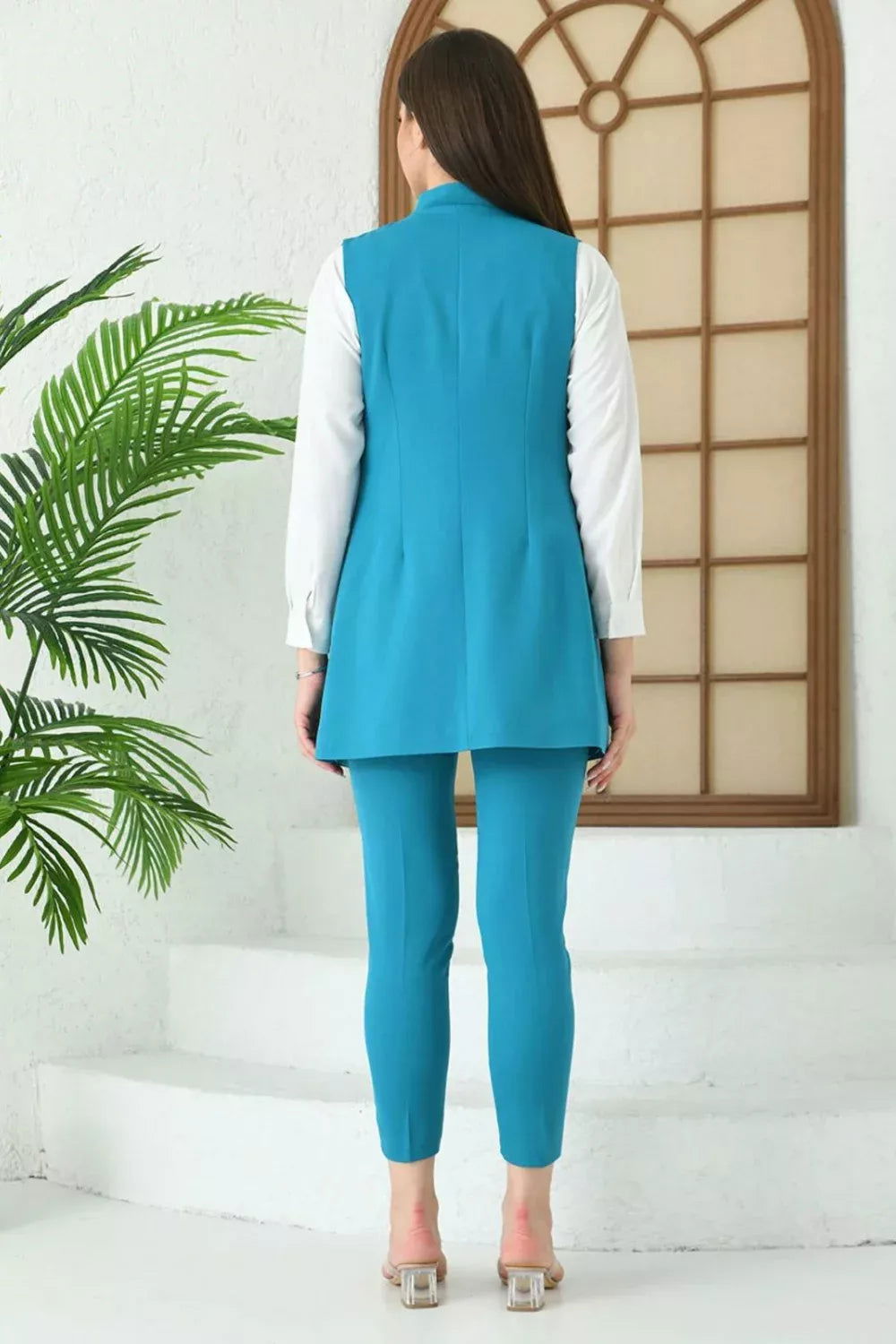 Agraph Detail Vest Suit Turquoise 