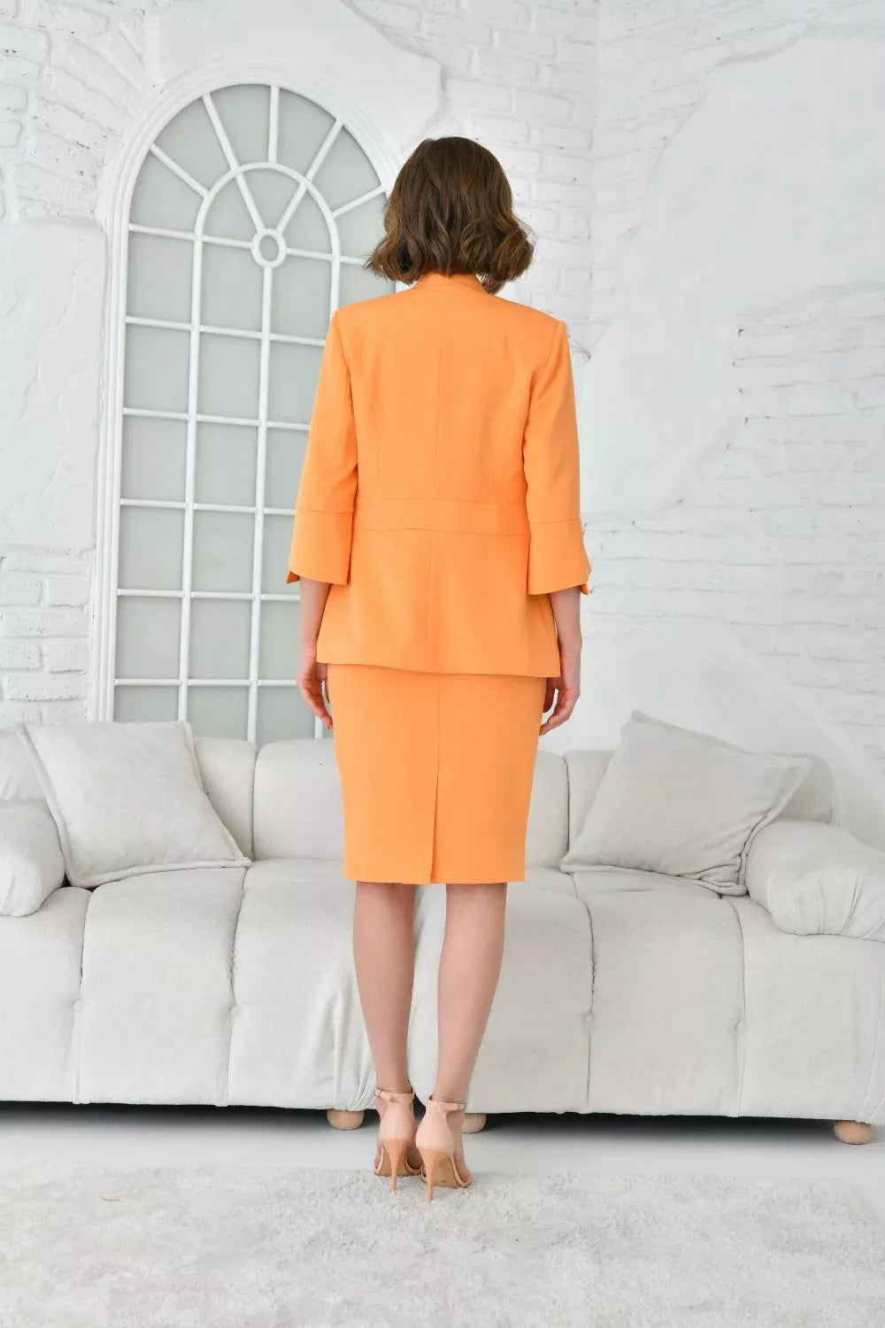 Agraphic Brooch Detail Skirted Suit Orange 