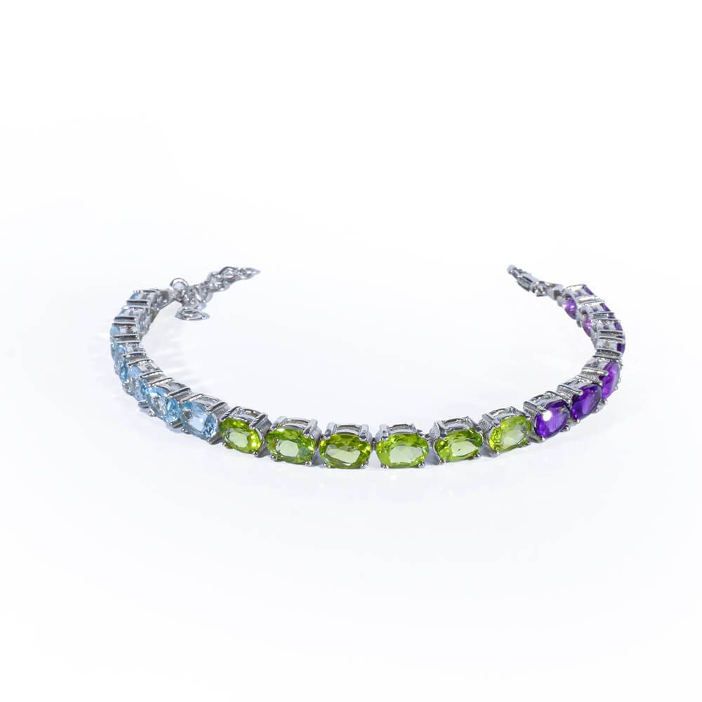 Amethyst-Zebercet-Blue Topaz Gemstone Silver Bracelet SCB-012 