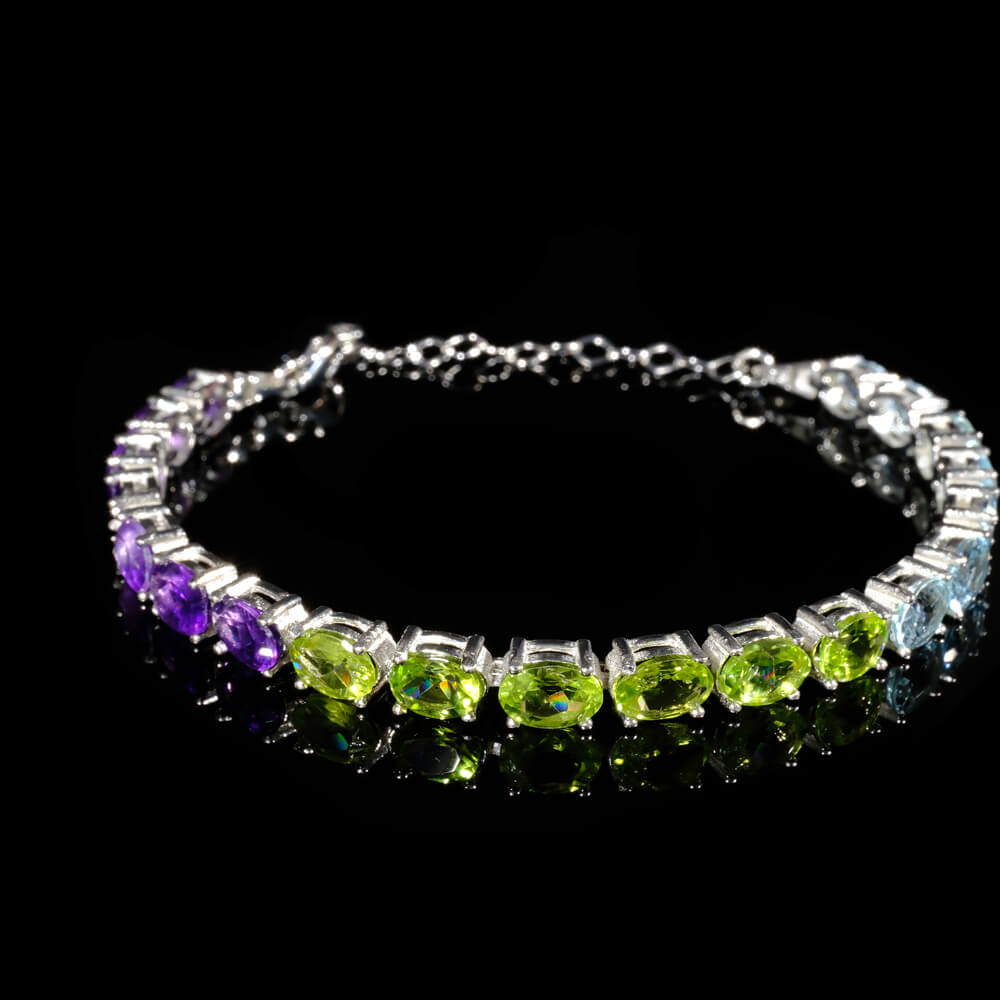 Amethyst-Zebercet-Blue Topaz Gemstone Silver Bracelet SCB-012 