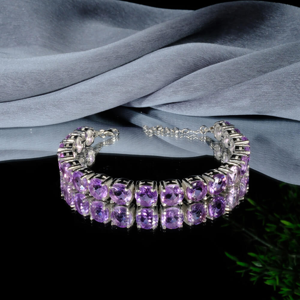 Amethyst Gemstone Silver Bracelet SCB-008 