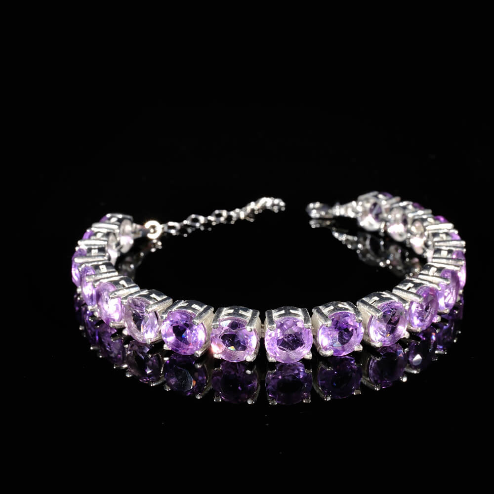 Amethyst Gemstone Silver Bracelet SCB-008 