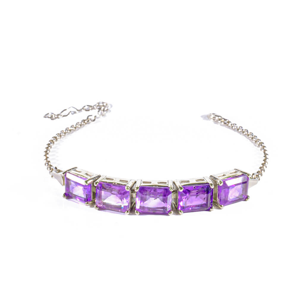 Amethyst Gemstone Silver Bracelet SCB-019 