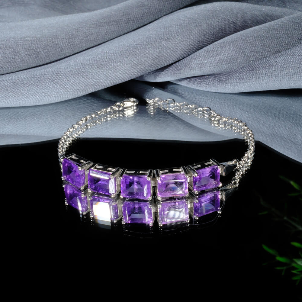 Amethyst Gemstone Silver Bracelet SCB-019 