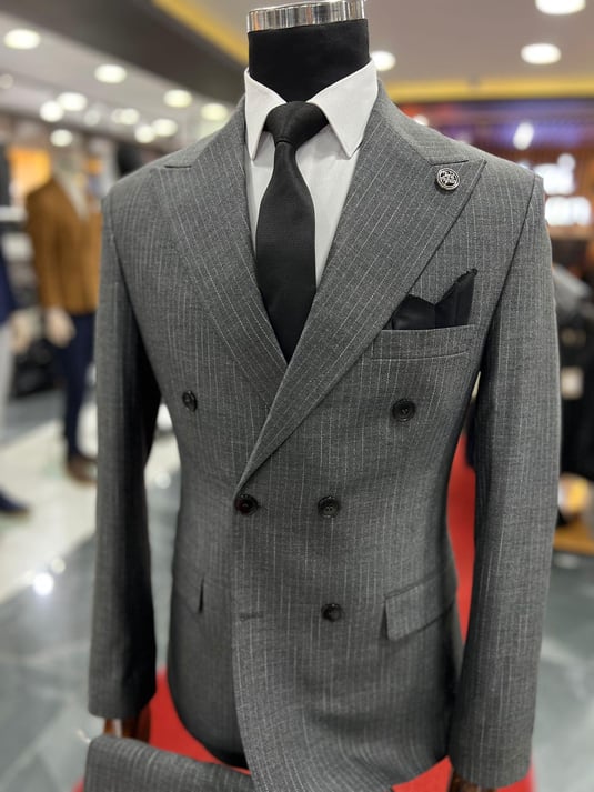 Anthracite Striped Double-Breasted Slimfit Suit SCB-200 