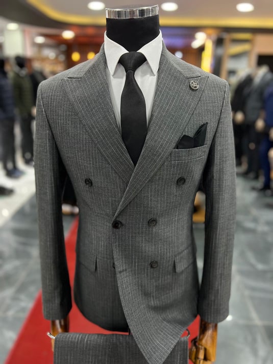 Anthracite Striped Double-Breasted Slimfit Suit SCB-200 