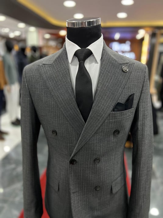 Anthracite Striped Double-Breasted Slimfit Suit SCB-200 