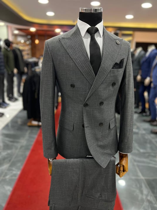 Anthracite Striped Double-Breasted Slimfit Suit SCB-200 