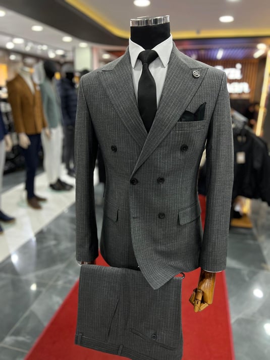 Anthracite Striped Double-Breasted Slimfit Suit SCB-200 