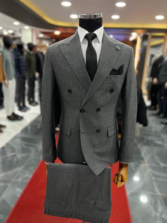 Anthracite Striped Double-Breasted Slimfit Suit SCB-200 