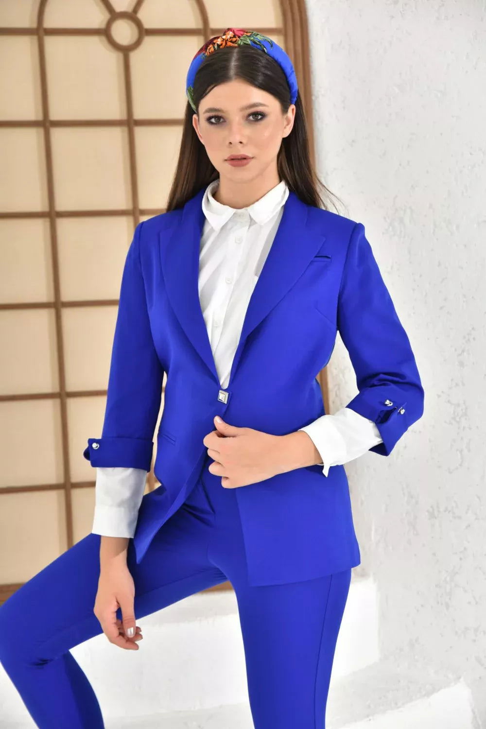 Arm Detail Suit Saks Blue 