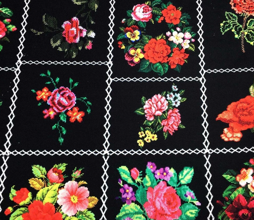 Black Background Cross-Stitch Flower Fabric SCB-426 