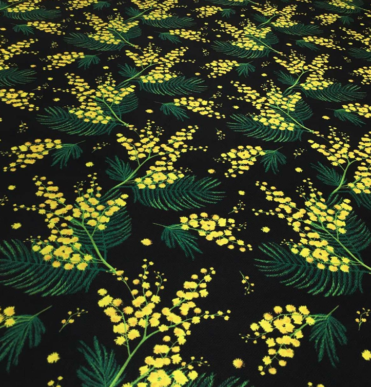 Black Background Mimosa Patterned Fabric SCB-167 