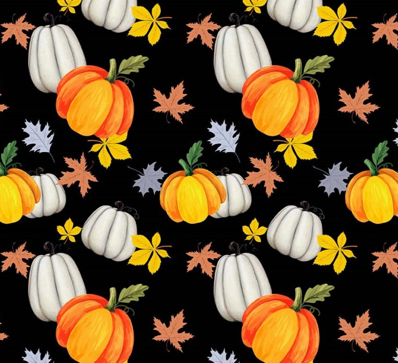 Black Background Pumpkin Patterned Fabric SCB034 