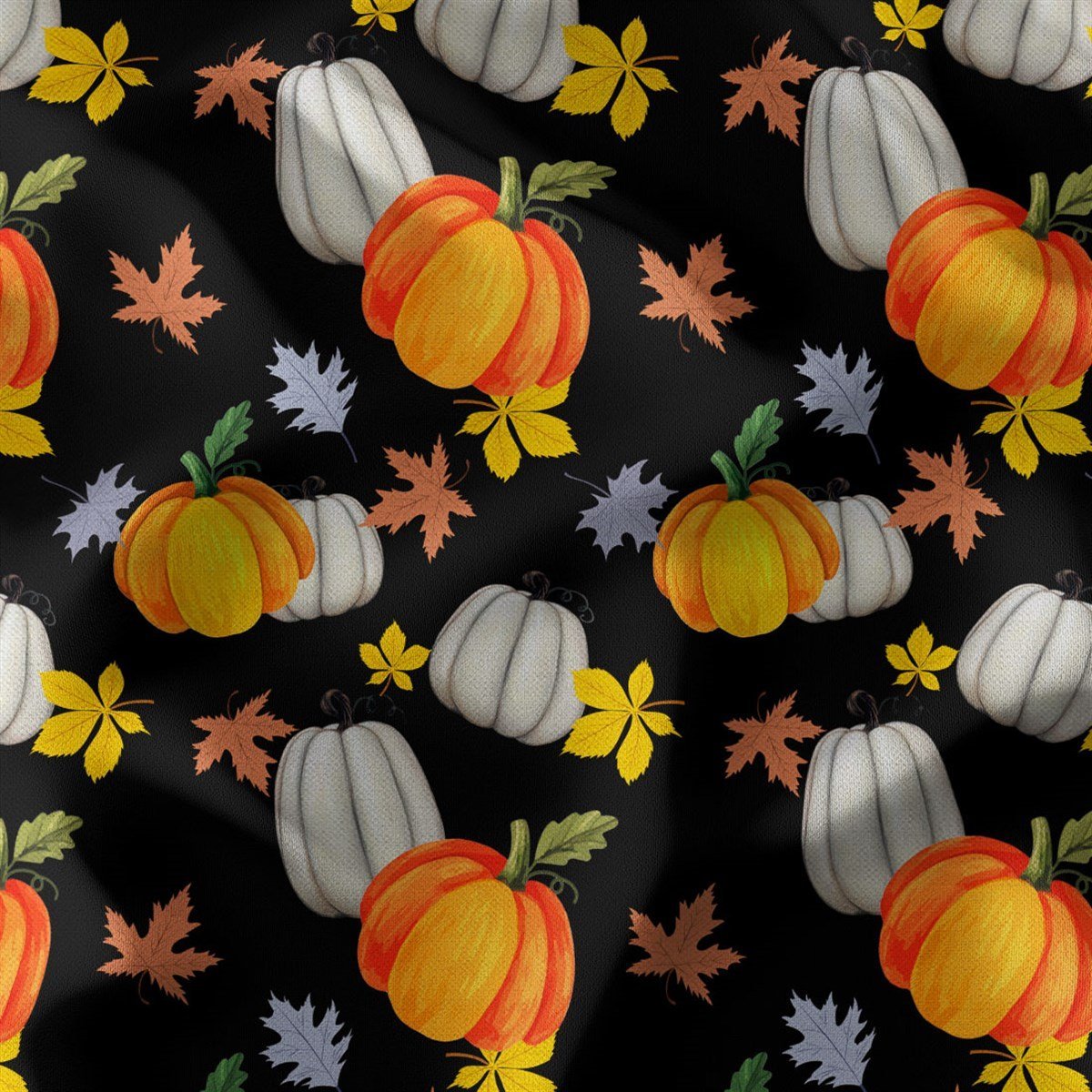 Black Background Pumpkin Patterned Fabric SCB034 