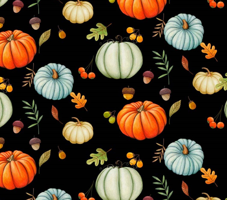 Black Background Pumpkin Patterned Fabric SCB036 