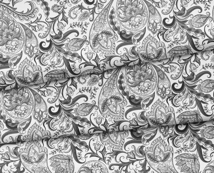 Black and White Tile Paisley Patterned Fabric SCB-433 