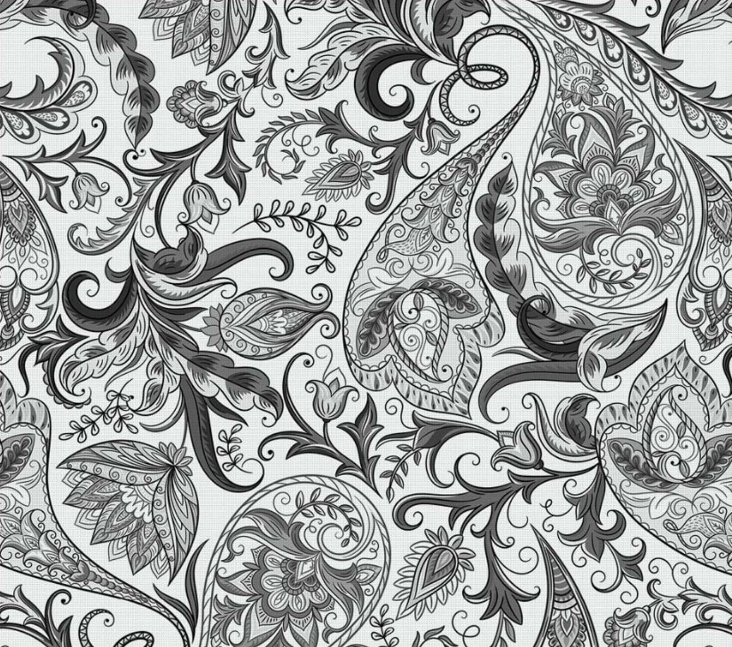 Black and White Tile Paisley Patterned Fabric SCB-433 