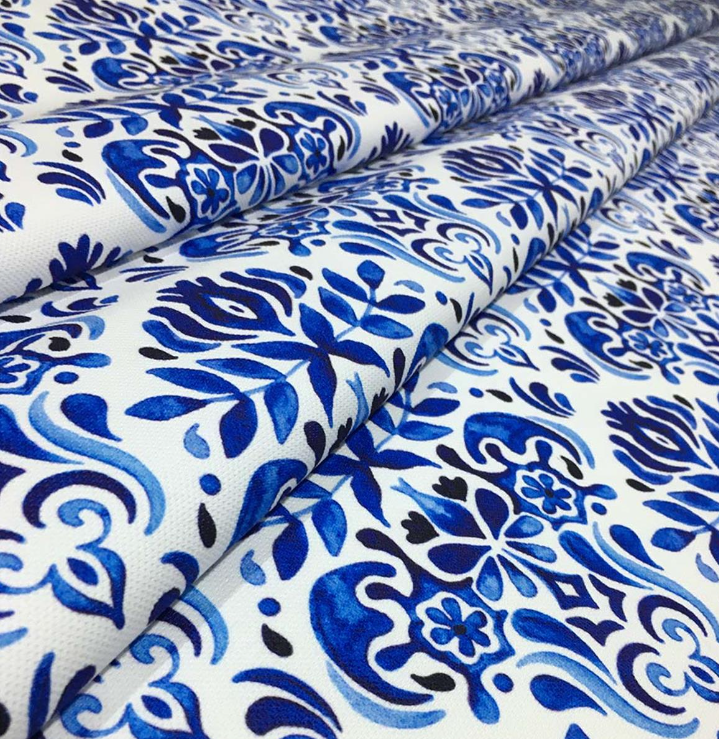 Blue China Damask Patterned Fabric SCB-171. 