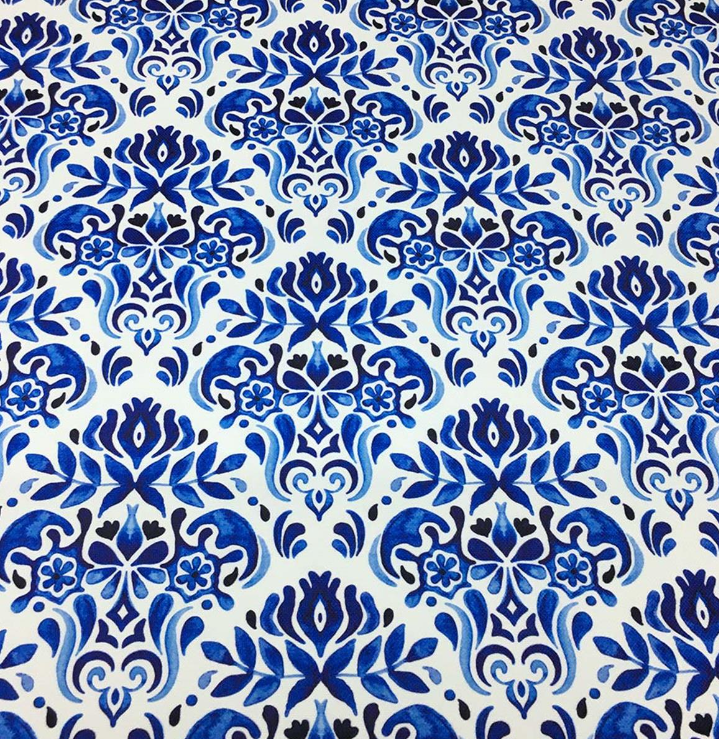 Blue China Damask Patterned Fabric SCB-171. 