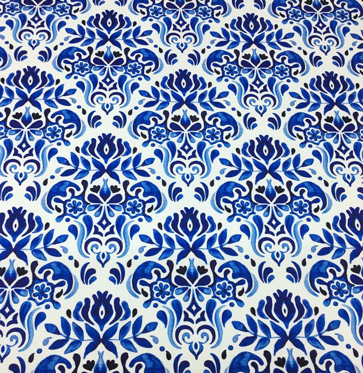 Blue China Damask Patterned Fabric SCB-171. 