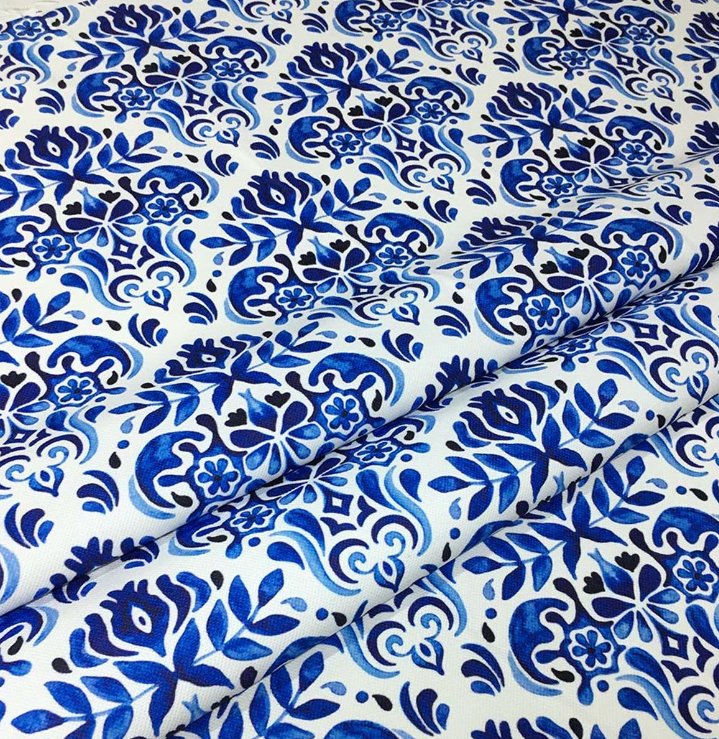 Blue China Damask Patterned Fabric SCB-171. 