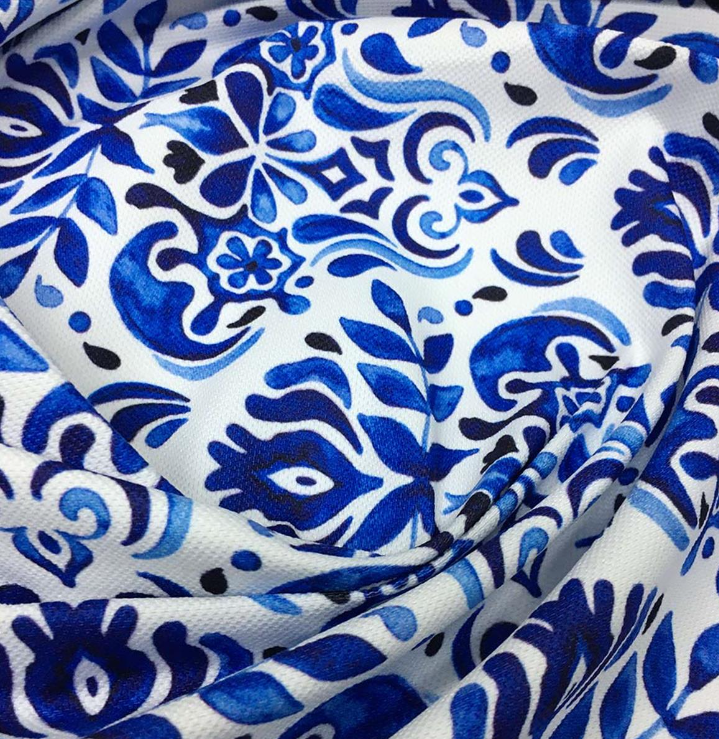 Blue China Damask Patterned Fabric SCB-171. 