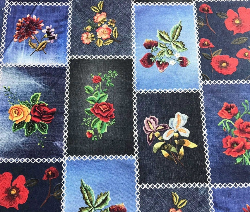 Blue Jean Patchwork Fabric (White Stitch) SCB-423 