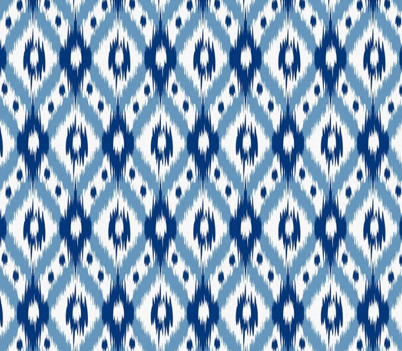 Blue Navy Diamond Ikat Patterned Fabric SCB-383 