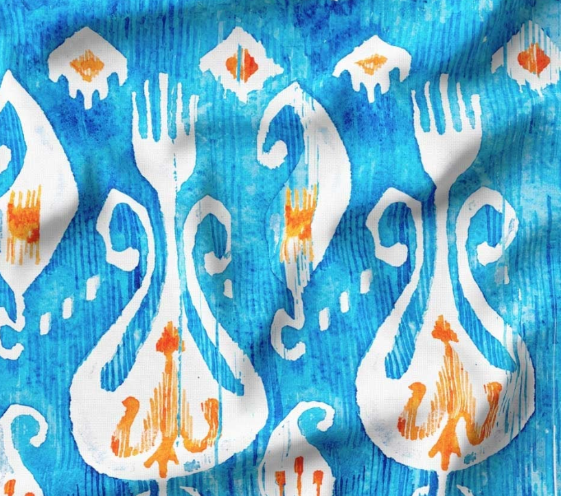 Blue Orange Ikat Patterned Fabric SCB-389 