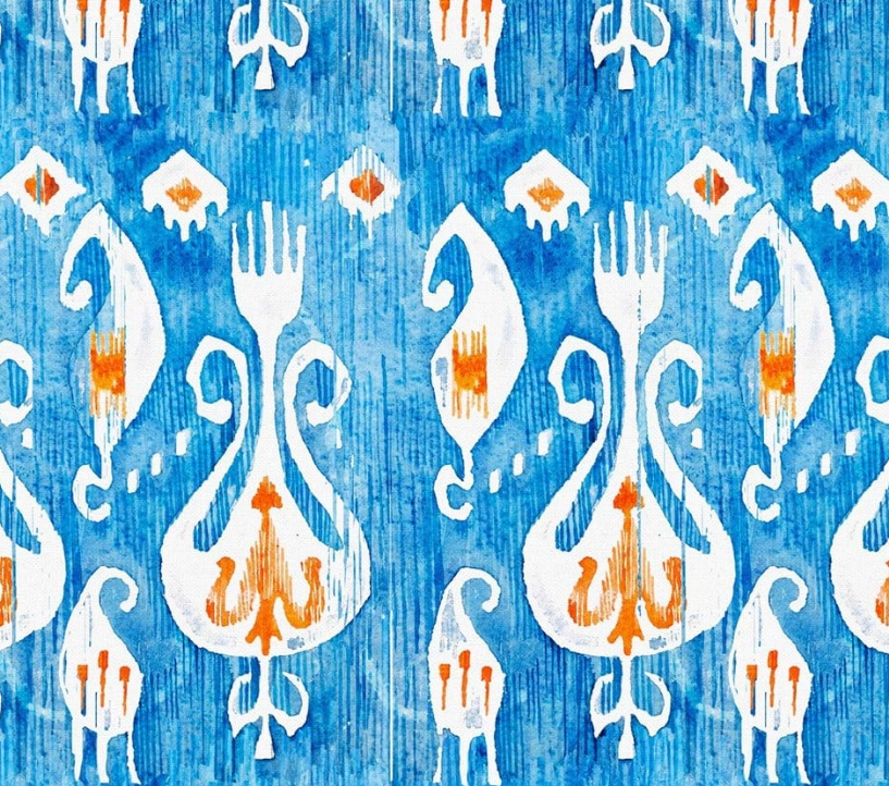 Blue Orange Ikat Patterned Fabric SCB-389 