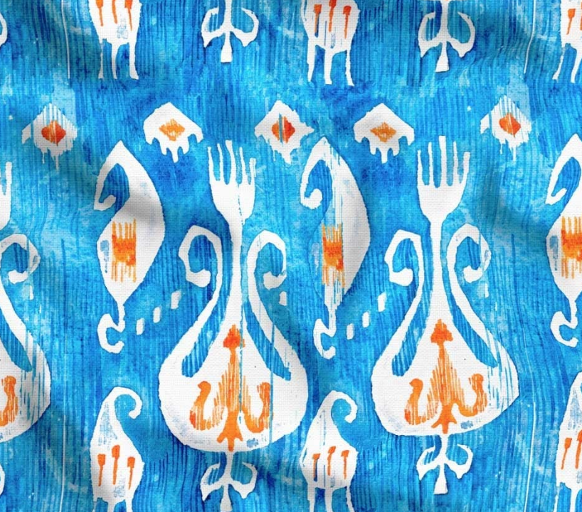 Blue Orange Ikat Patterned Fabric SCB-389 