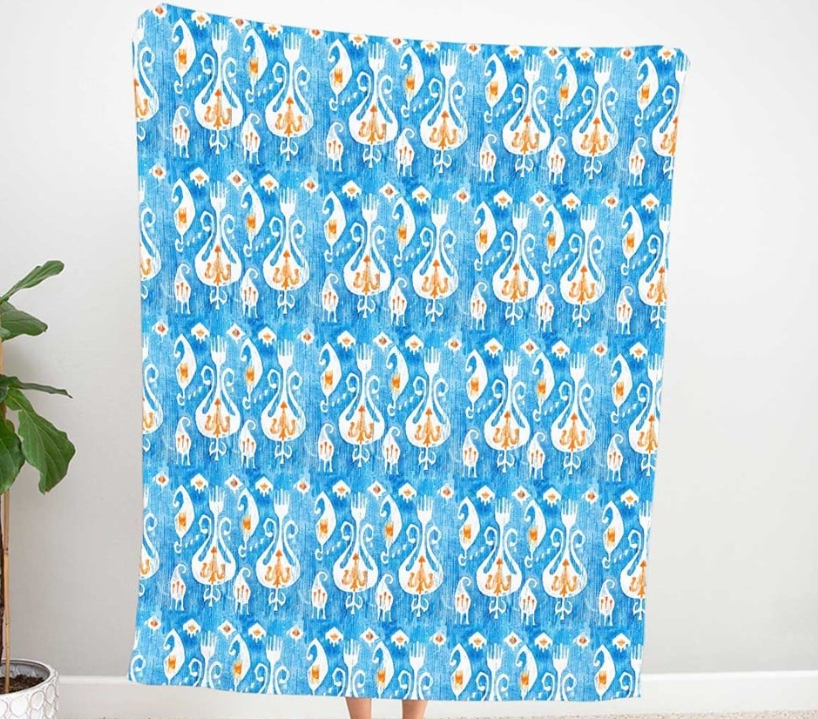 Blue Orange Ikat Patterned Fabric SCB-389 