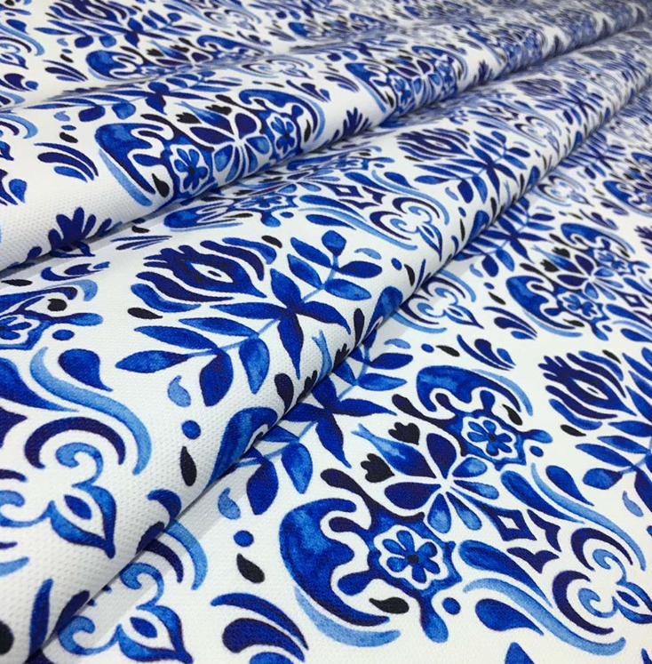 Blue Tile Damask Patterned Fabric SCB-458 