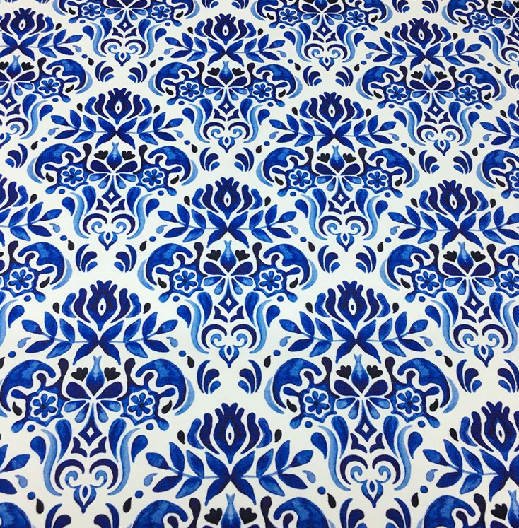 Blue Tile Damask Patterned Fabric SCB-458 