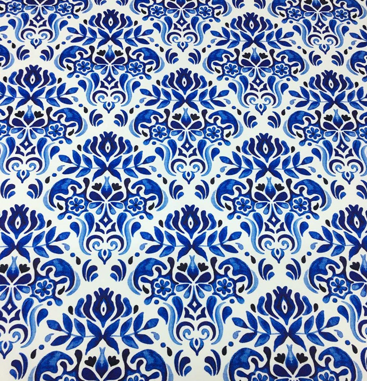 Blue Tile Damask Patterned Fabric SCB-458 