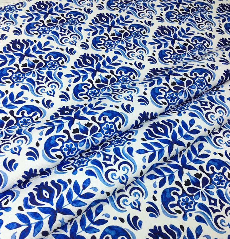 Blue Tile Damask Patterned Fabric SCB-458 