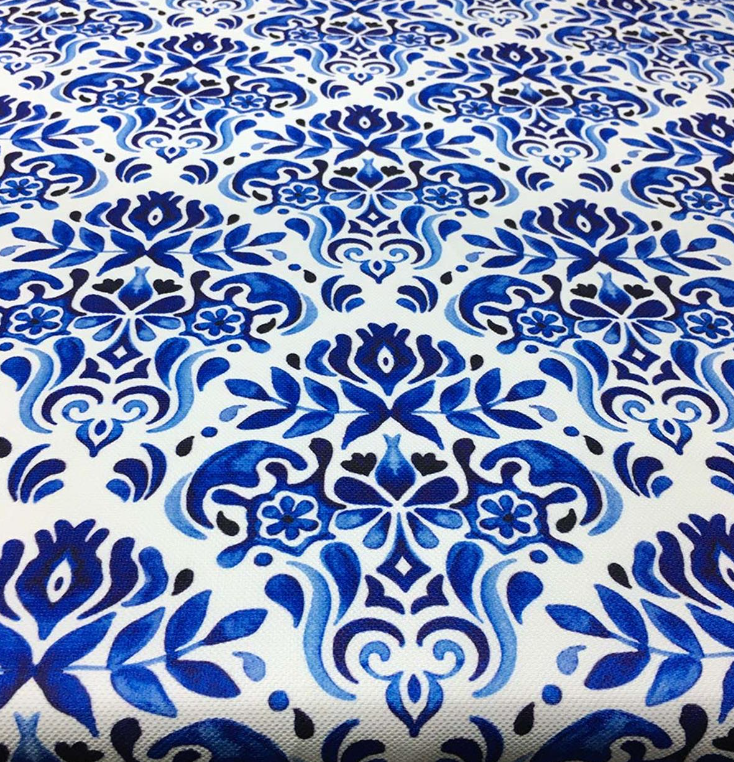 Blue Tile Damask Patterned Fabric SCB-458 