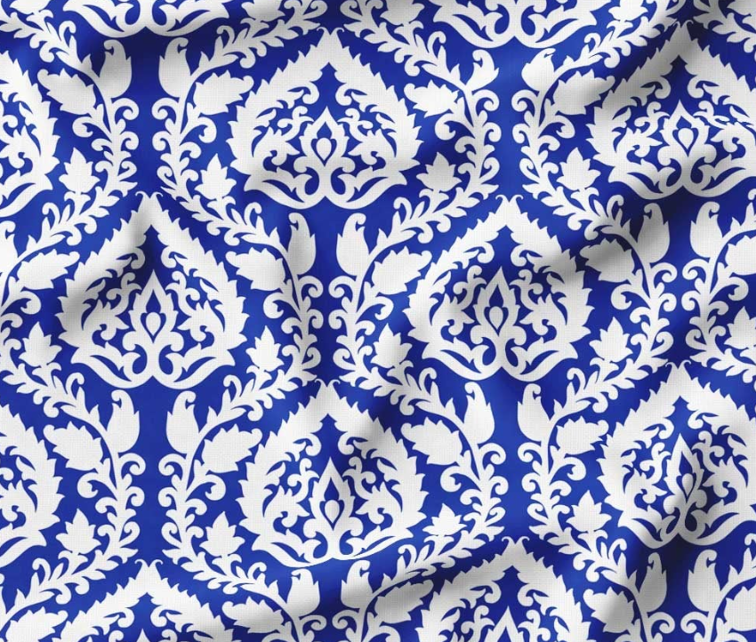 Blue and White Damask Patterned Fabric SCB-377 