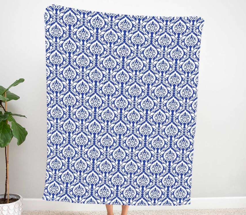 Blue and White Damask Patterned Fabric SCB-377 