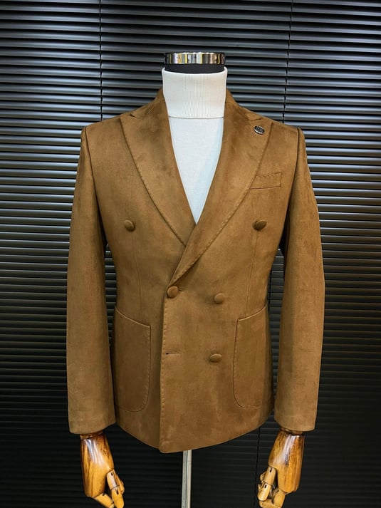 Brown Double-Breasted Velvet Blazer SCB-220 