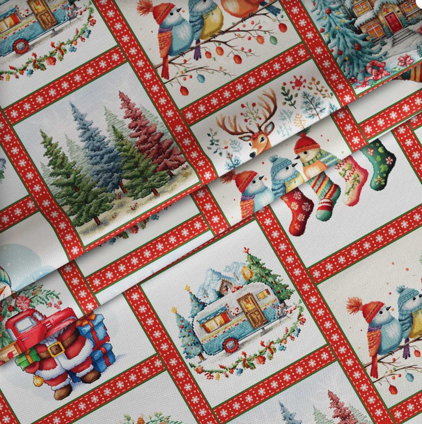 Christmas Cross-Stitch Patterned Fabric SCB026 