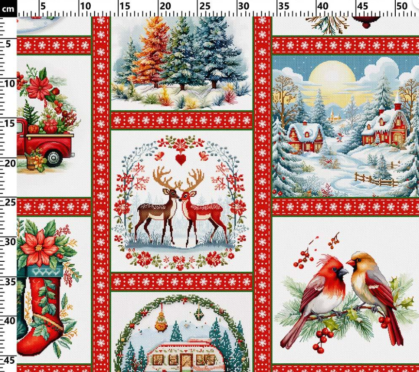 Christmas Cross-Stitch Patterned Fabric SCB026 