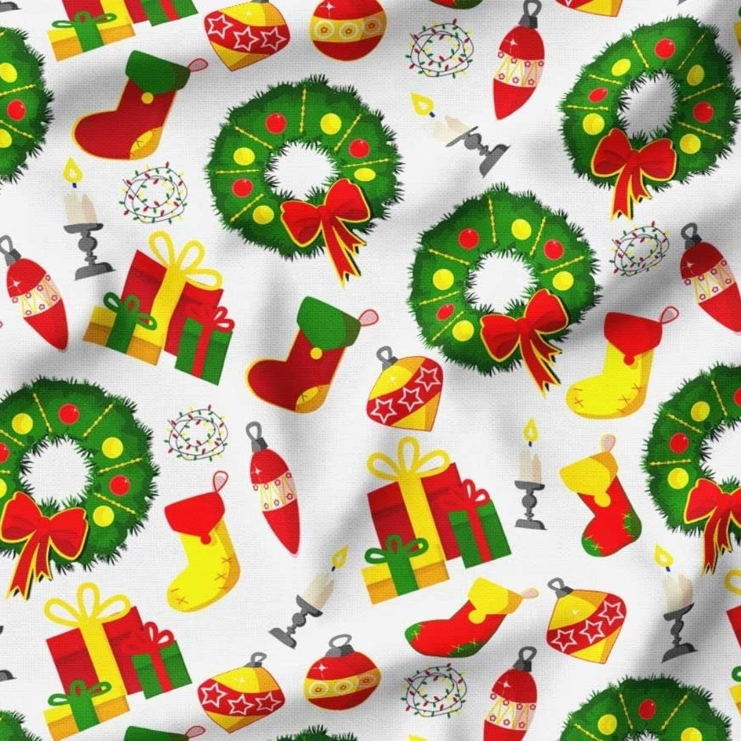 Christmas Wreath Patterned Fabric - SCB-F12357 